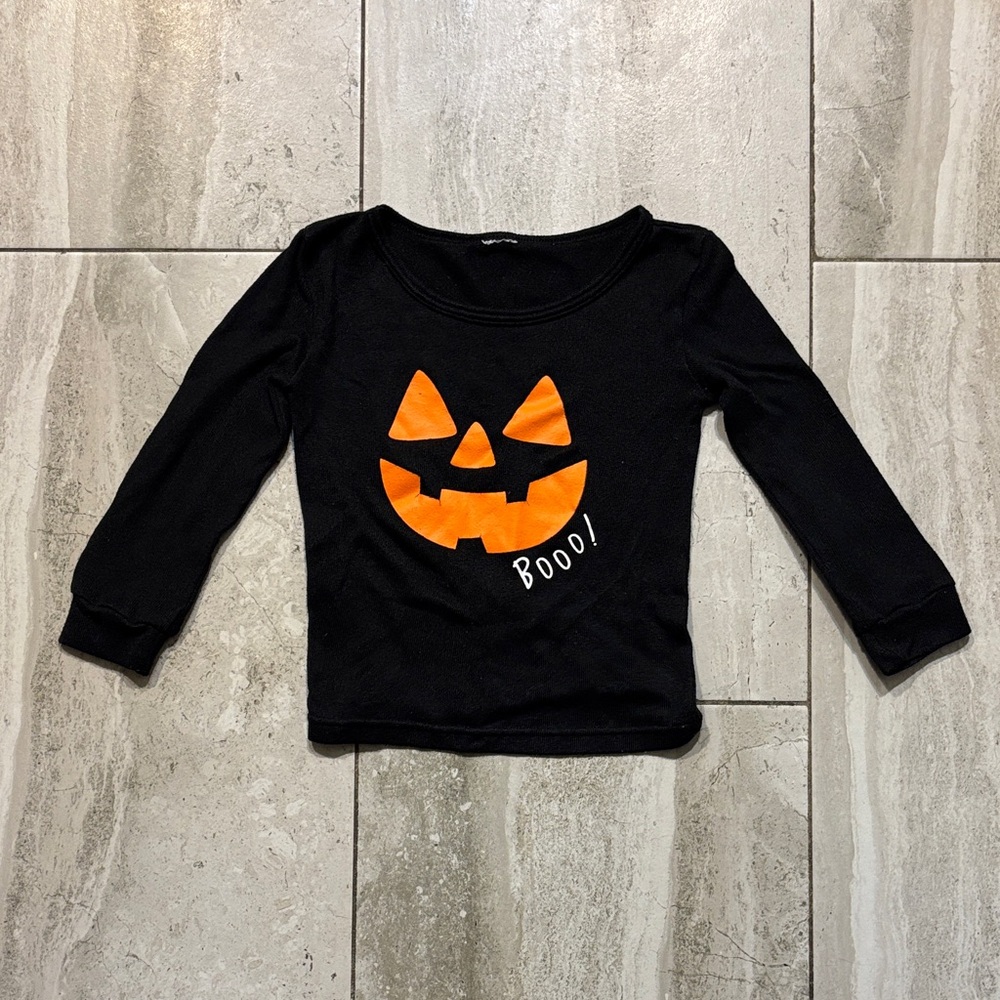 Black Kids Halloween Pumpkin Graphic Long-Sleeve Top